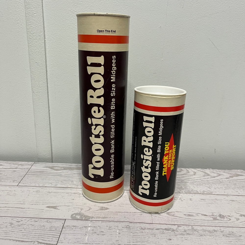 Vintage Tootsie Roll Reusable Coin Bank Set Cardboard Tubes Midgees Advertising